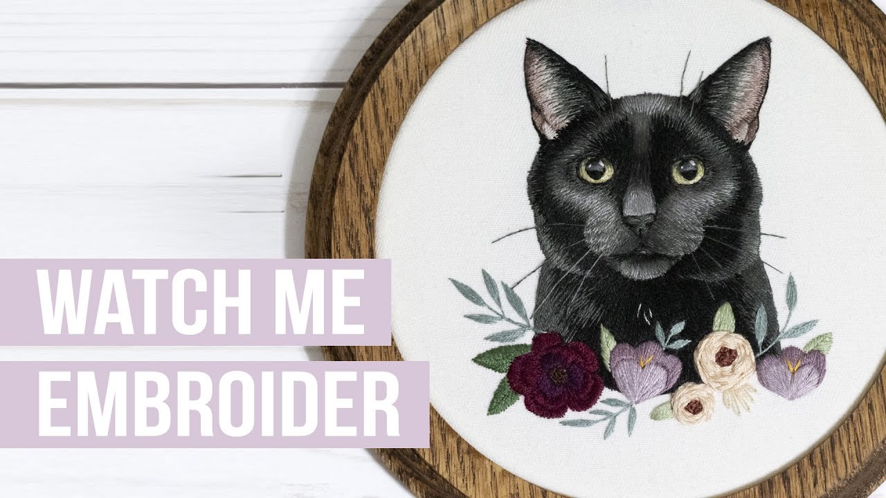 BLACK CAT EMBROIDRY | Thread Painting from Start to Finish - Stitching Sabbatical