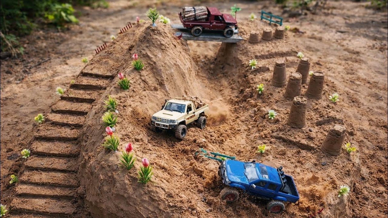 RC Off-Road Truck Hauling Logs Over Extreme Hills  