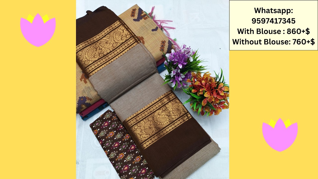 Chettinad Cotton Saree with Contrast Blouse Video 89| Price Rs.860+Shipping|WhatsApp-9597417345