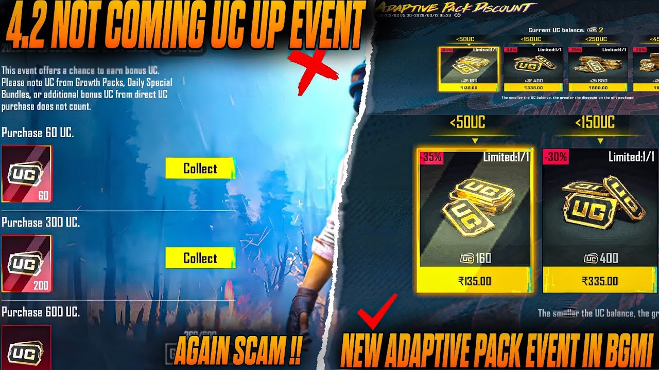 AGAIN SCAM NO MORE UC UP EVENT 4.2 UPDATE NOT COMING😡NEW ADAPTIVE PACK EVENT IN BGMI👏NEW UC UP EVENT