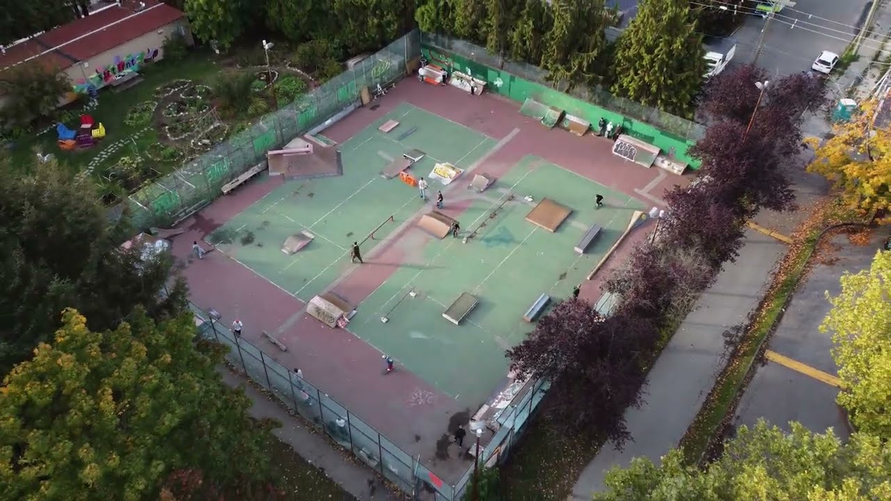 Tennis Courts Turned Into DIY Skatepark by Drone Vancouver, BC Britannia Courts