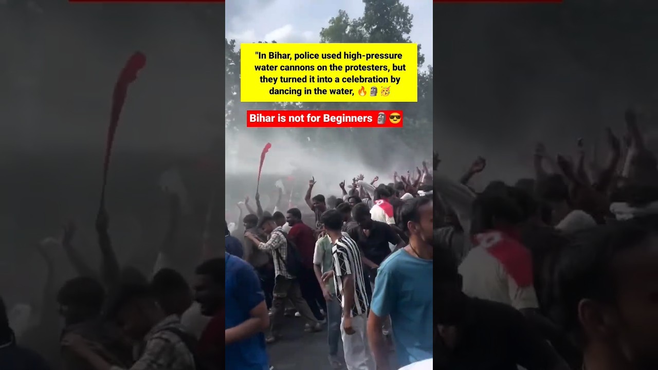 Bihar Protesters Dance as Water Cannons Are Deployed 💦🕺#Bihar #Protest #WaterCannon #BreakingNews