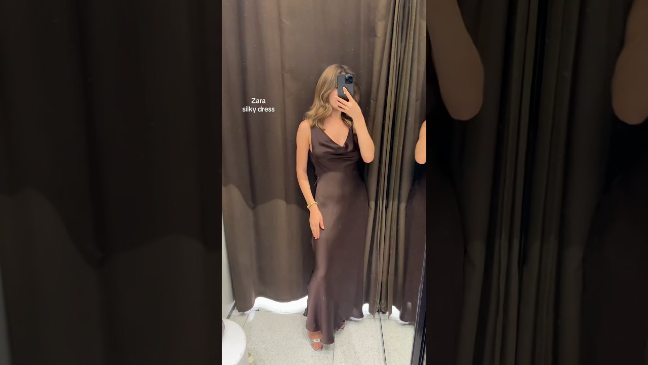 Silky Zara dress in chocolate color✨ Evening Maxi dress try on