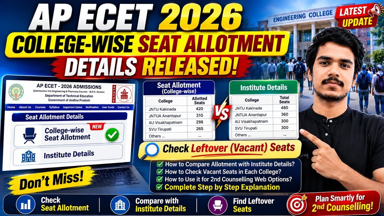 AP ECET 2026 Seat Allotment vs Institute Details | Check Leftover Seats | 2nd Counselling