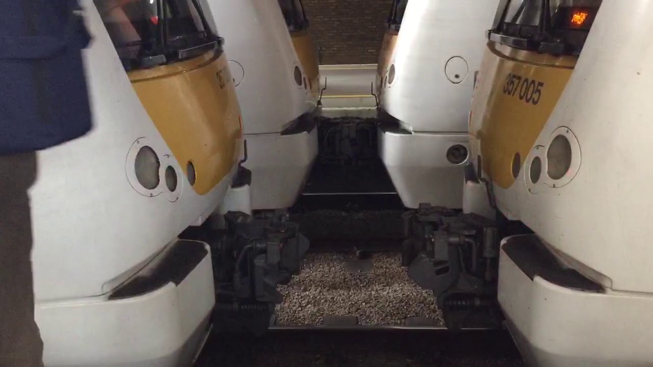 c2c Class 357 005 & 028 Coupling up at London Fenchurch Street for Shoeburyness