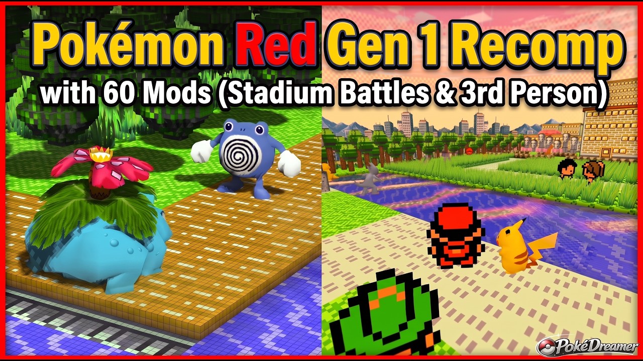 Pok&eacute;mon Red Recomp with 60 Mods (Stadium Battles & 3rd Person) &ndash; Full Gameplay