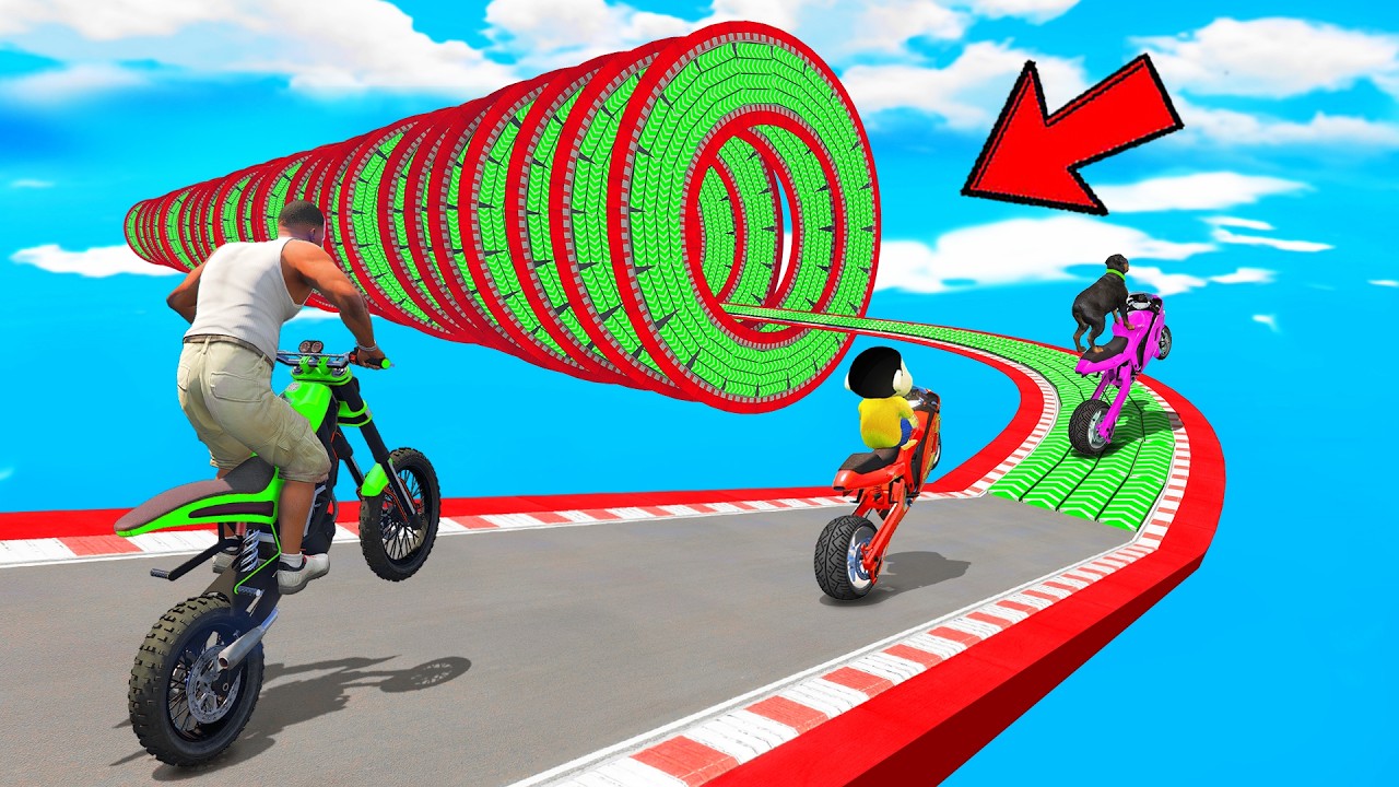 SHINCHAN AND FRANKLIN TRIED THE GIANT SPEED BOOSTER MULTIPLE RINGS ROAD PARKOUR CHALLENGE GTA 5