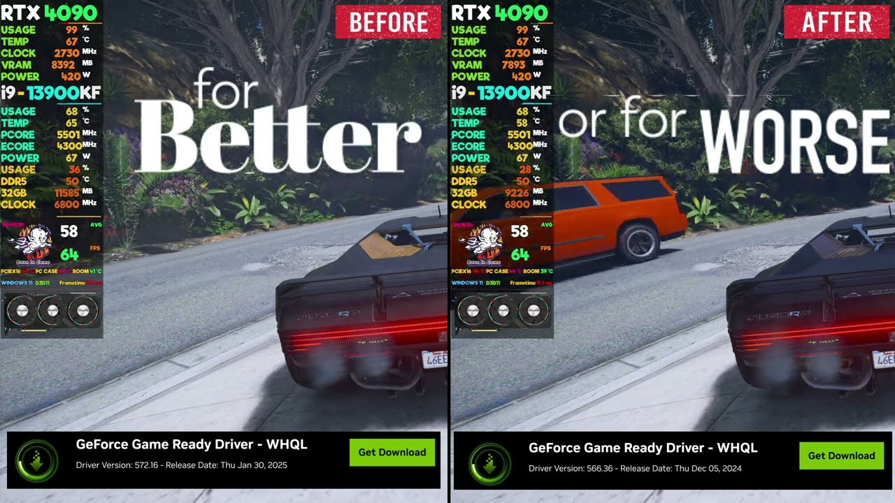 Nvidia Drivers (566.36 vs 572.16) RTX 4090 GTA 5