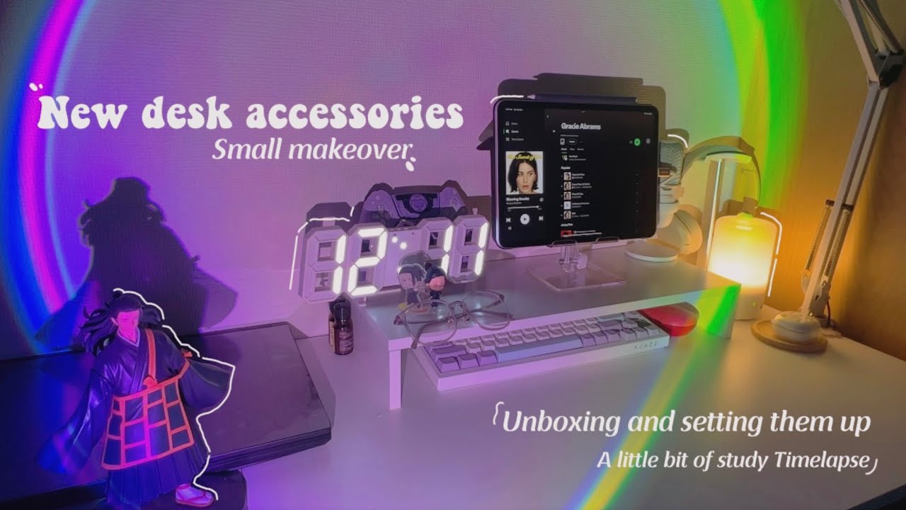 ⋆.˚✮🎧✮˚.⋆ Desk accessories and mini makeover   ࣪𖤐.ᐟ Study Timelapse