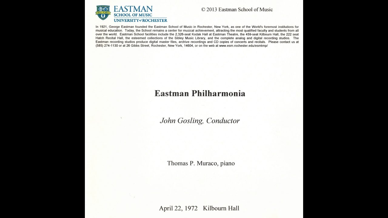 Thomas Muraco, Eastman Philharmonia & John Gosling - Beethoven Concerto No. 5, Op. 73 (Apr 22, 1972)
