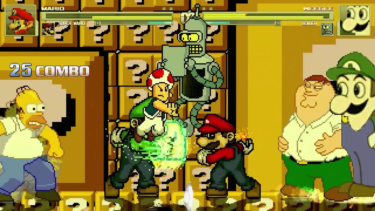 AN Mugen Request #656: Mario, Super Mario, Toad & Super Luigi VS Weegee, Bender, Homer & Peter