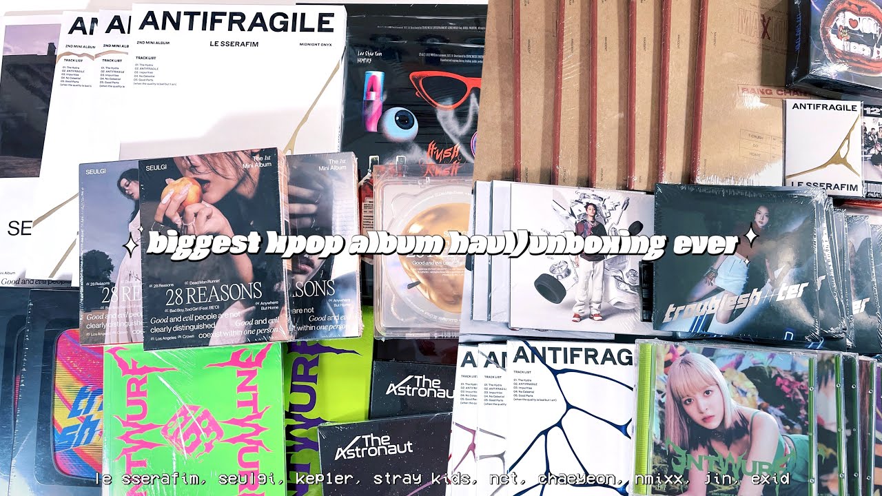 my biggest kpop album haul/unboxing ever ❦ le sserafim, jin, nmixx, skz, kep1er, seulgi, nct & more!