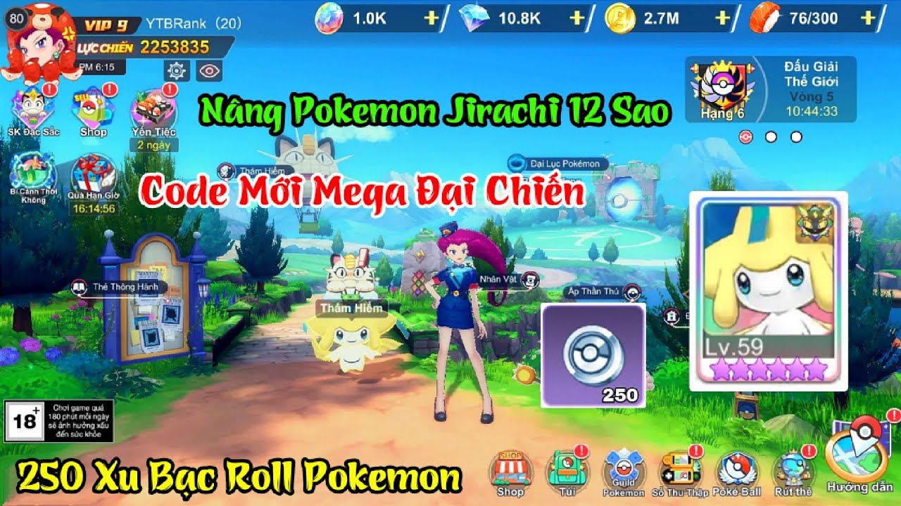 Mega Đại Chiến - Code & 250 Xu Bạc Roll Pokemon Nâng jirachi 12 Sao - Code Mega Đại Chiến