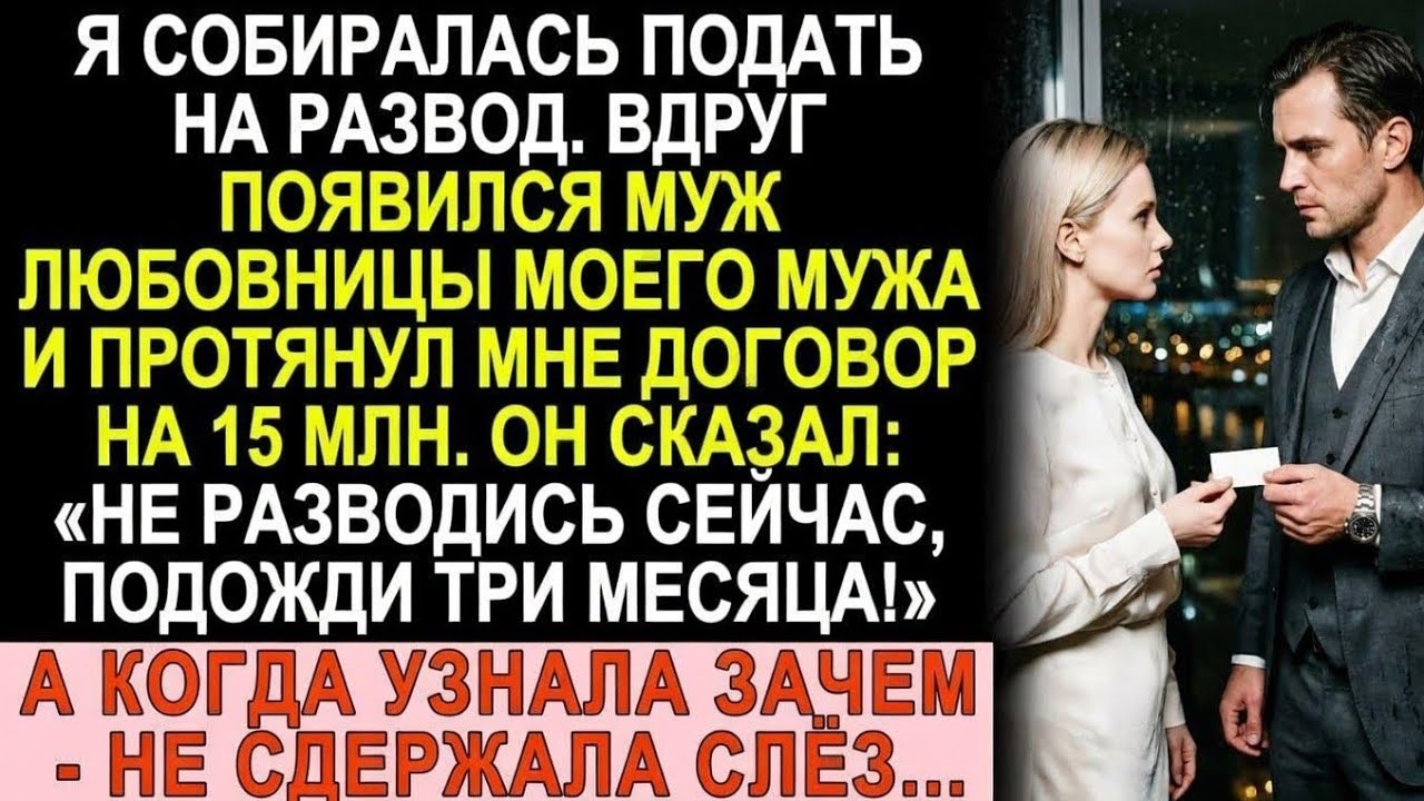 Муж любовницы дал мне 15 млн и попросил не разводиться 3 месяца — причина шокировала
