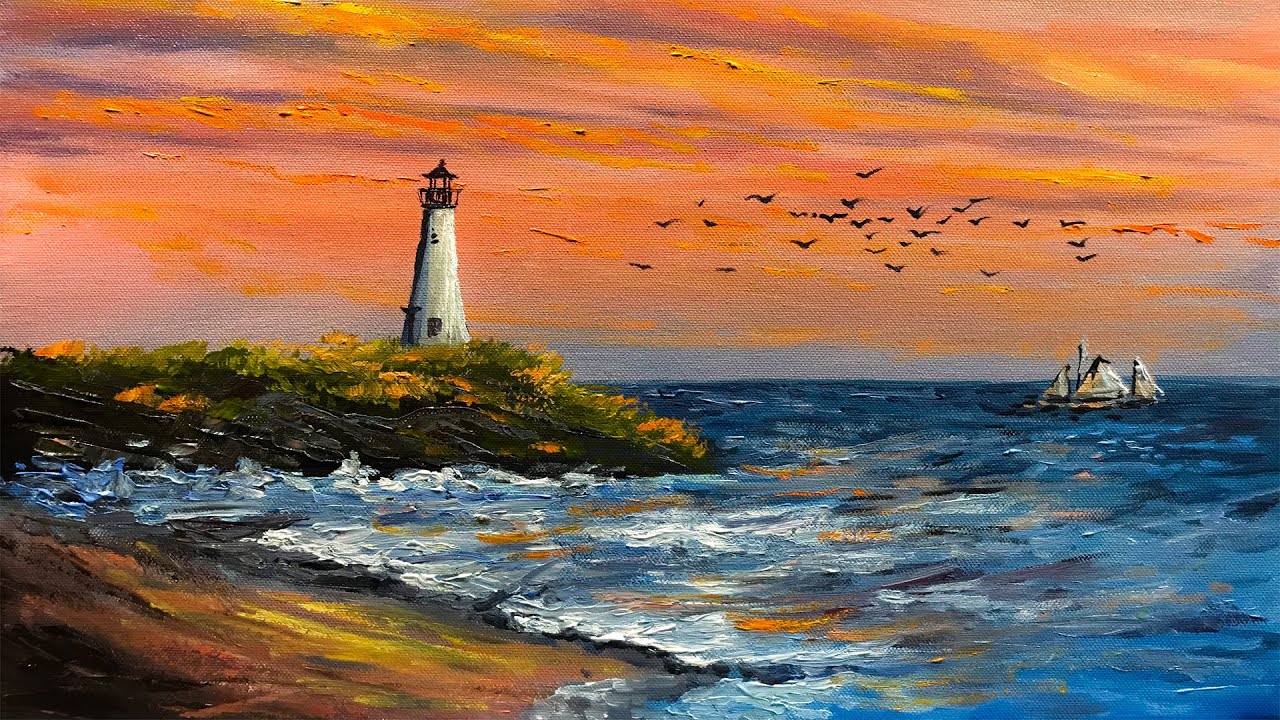 Lighthouse Seascape Acrylic Painting