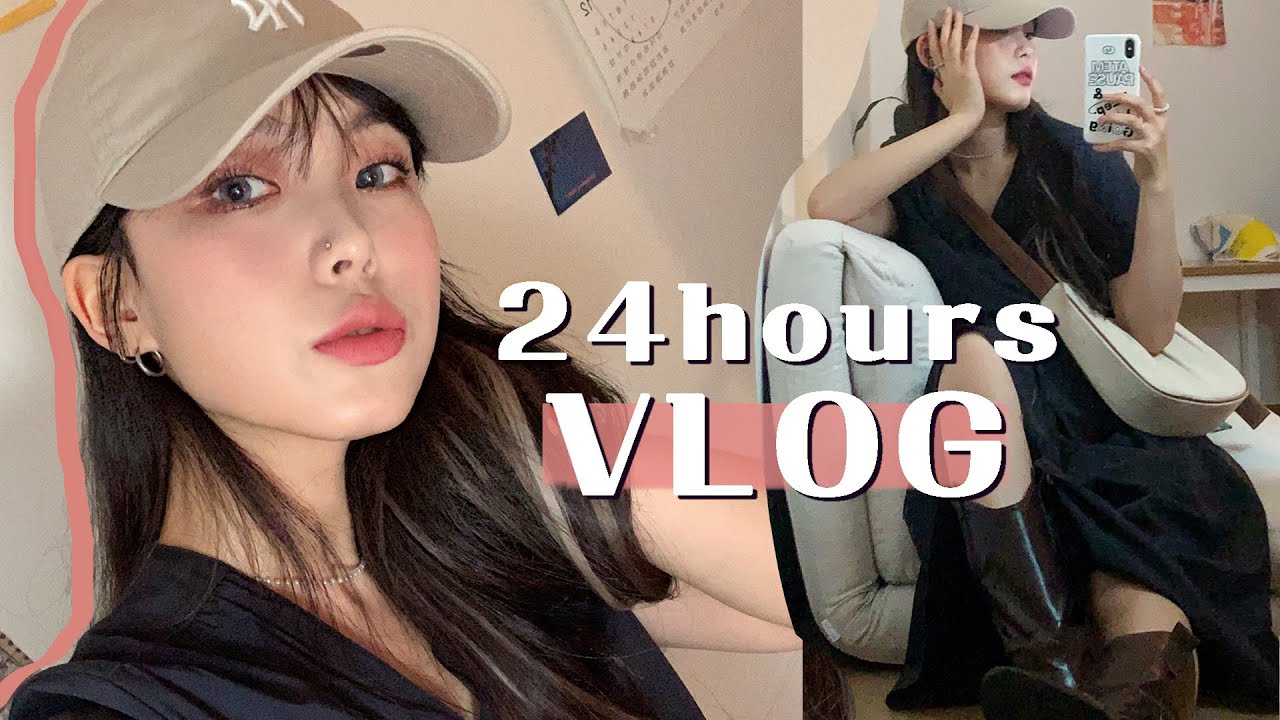 말린 복숭아 메이크업🍑 새로운 카메라사러가는 날 24시간 VLOG / 모자랑 잘어울리는 메이크업, 블루렌즈, MLBB 립 & 블러셔 추천 / 이니스프리 마스크팩 리뷰 (ft,광고)