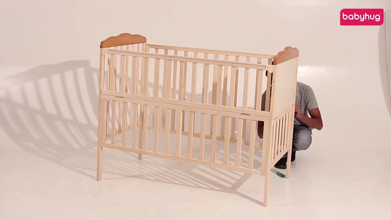 Babyhug Lily Wooden Cot With Detachable Bassinet & Side Shelf