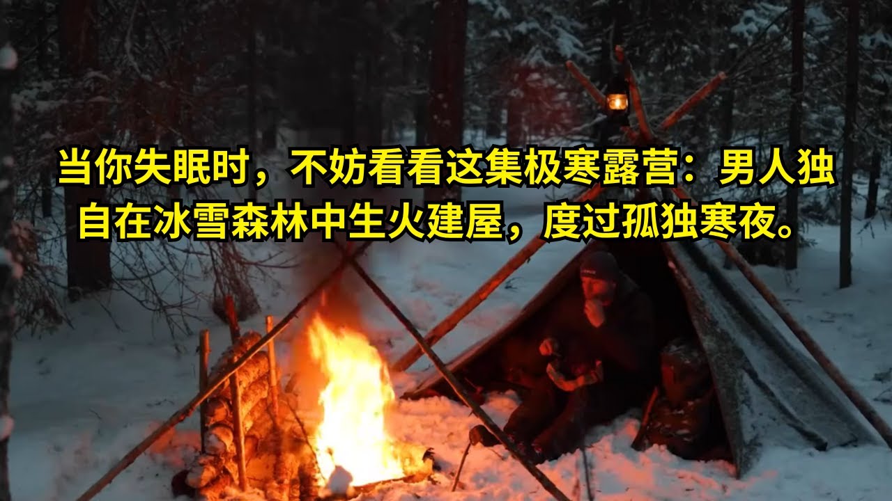 当你失眠时，不妨看看这集极寒露营：男人独自在冰雪森林中生火建屋，度过孤独寒夜。  | 在野外建造