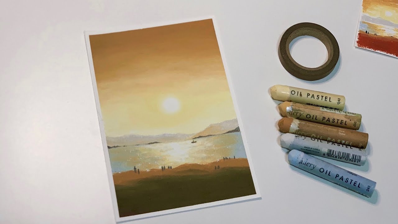 오일파스텔 초보, 가을 바다의 노을 풍경 그리기/ Drawing sunset of the autumn sea with Oil pastel