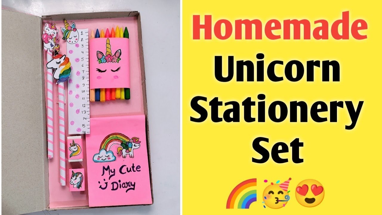 Homemade Unicorn Stationery set 🦄/ DIY Unicorn stationery set at home / How to make stationery set