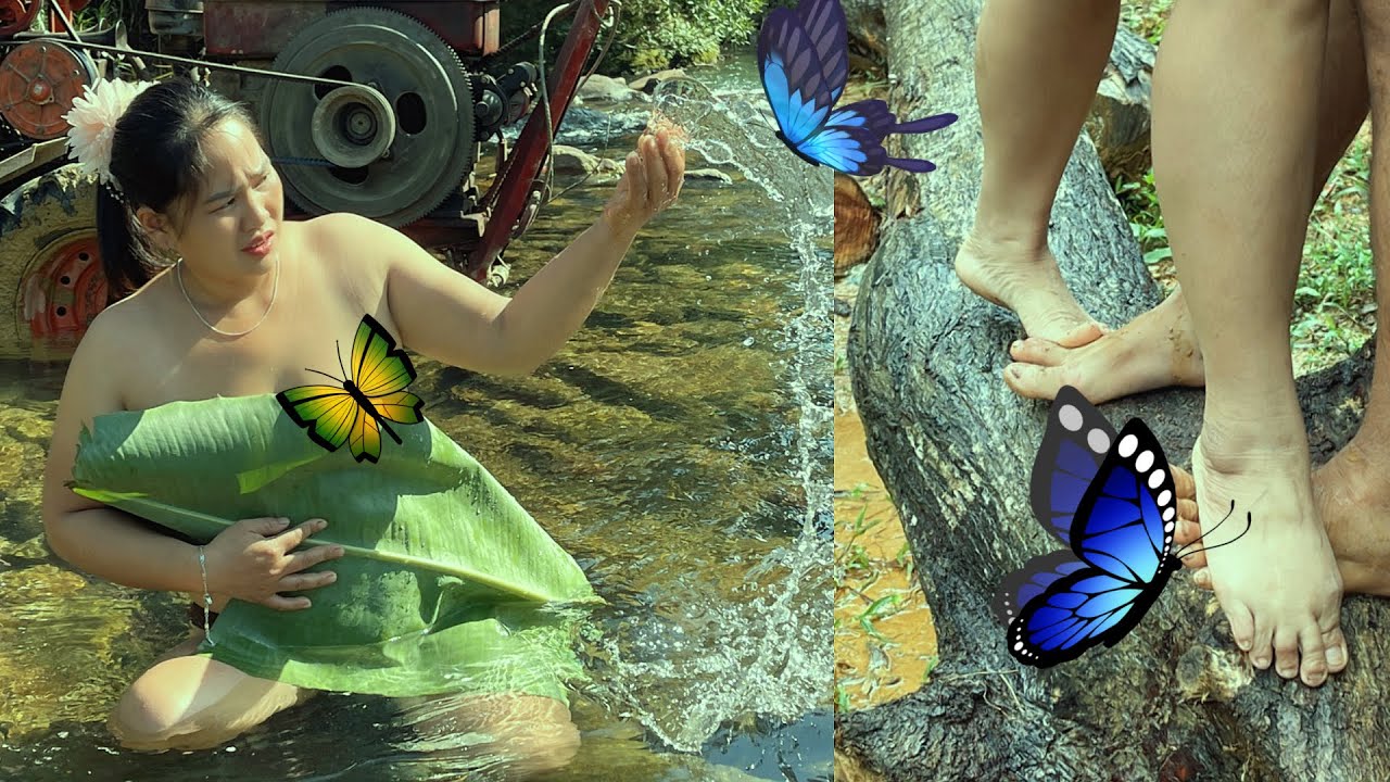 Video of a girl who can work in any terrain, both in streams and on land.