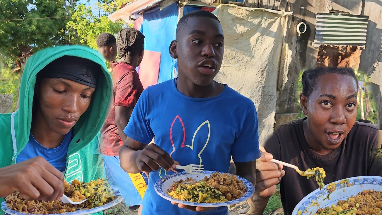 Pumpkin rice & peas w ackee and callaloo | apple guava juice
