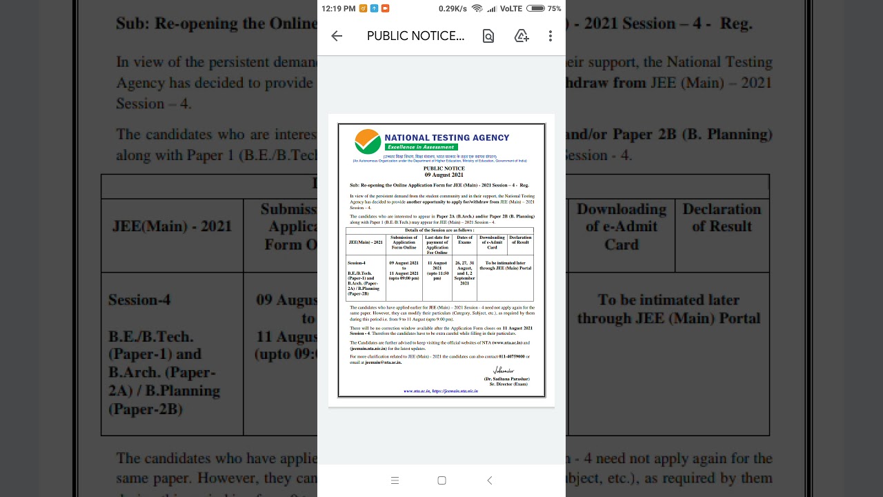 JEE Main registration re-open, admit card release date #jeemain #jeemains #jeemain2021 #shorts #nta