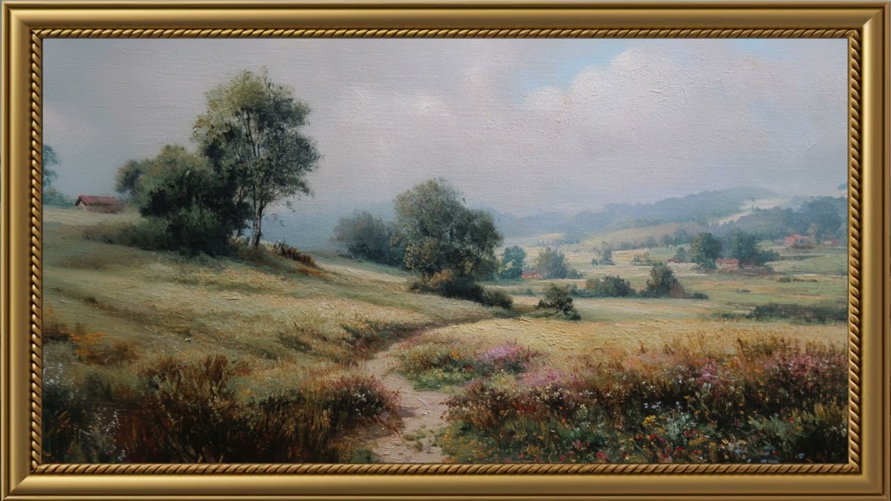 Poetic Valley Beneath Silver Skies Painting | Gold Frame TV Art | Art Screensaver for TV | Wallpaper