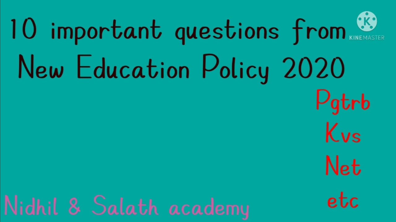 10 Important questions from National Education Policy 2020 for Pgtrb & etc