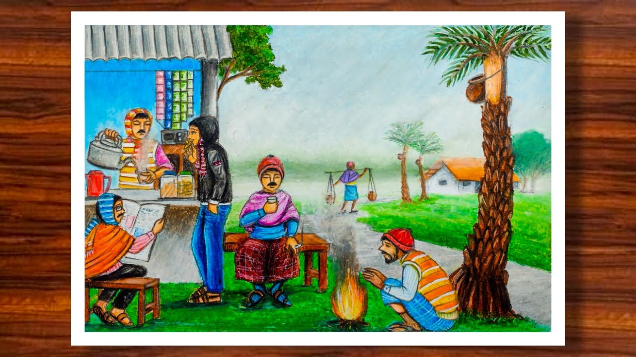 Easy Winter Season Drawing | Winter Season Scenery Drawing | Easy Scenery Drawing | Oil Pastels