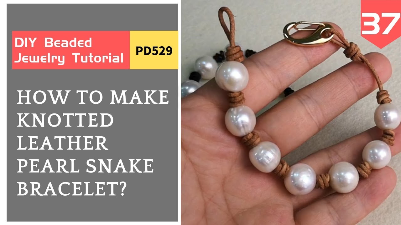 How to Make Chic Large White Freshwater Pearl Knotted on Leather Cord Bracelet(PD529)