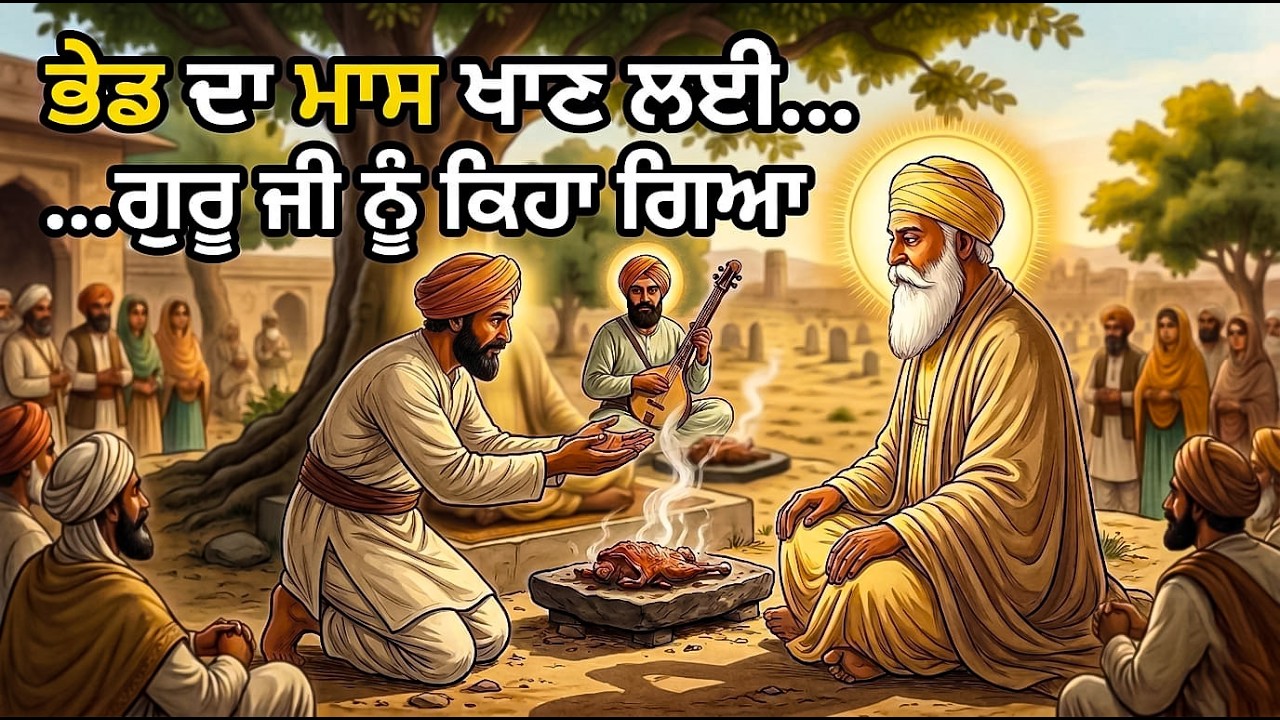 ਜਦੋਂ ਸ਼੍ਰੀ ਗੁਰੂ ਨਾਨਕ ਦੇਵ ਜੀ ਨੂੰ ਭੇਡ ਦਾ ਮਾਸ ਖਾਣ ਲਈ ਦਿੱਤਾ ਗਿਆ Guru Nanak Dev Ji Sakhi Sikhism on Meat