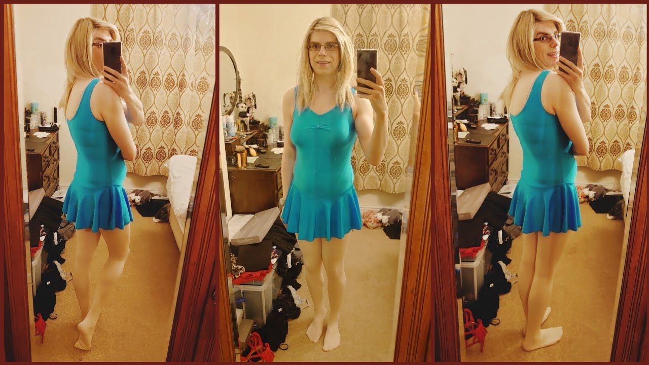 Crossdressing in Lycra Sissy Skirted Leotard | Kelsey Cobalt