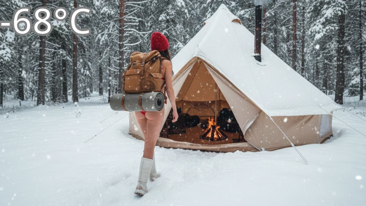 Girl Solo Camping ❄️ Survival In Deep Snow By The River | Relaxing Camping