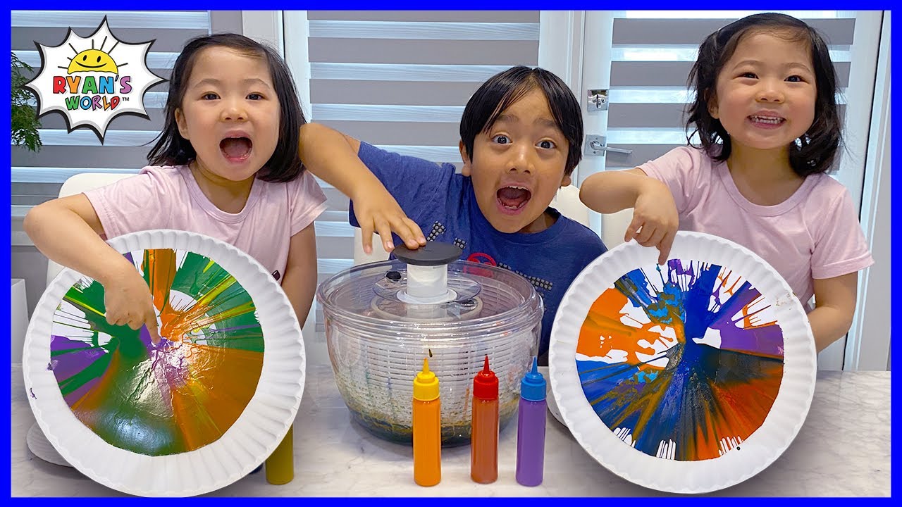 Spin Art Paint Challenge with Salad Spinner with Ryan!!!