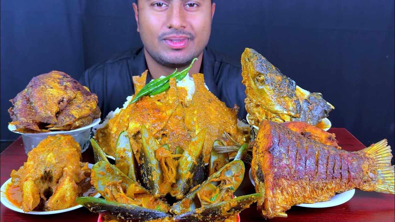 Spicy Rupchada Fish Curry, Spicy Oyster Curry, Fish Fry, with Rice Eating || Real Mukbang Show
