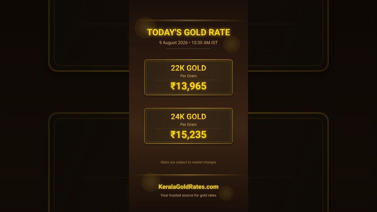 Kerala Gold Rate Today (9 Aug 2026) 💰 | 22K & 24K Gold Price Today in Kerala #gold #kerala