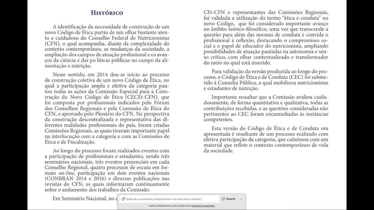 Código de Ética e de Conduta do Nutricionista