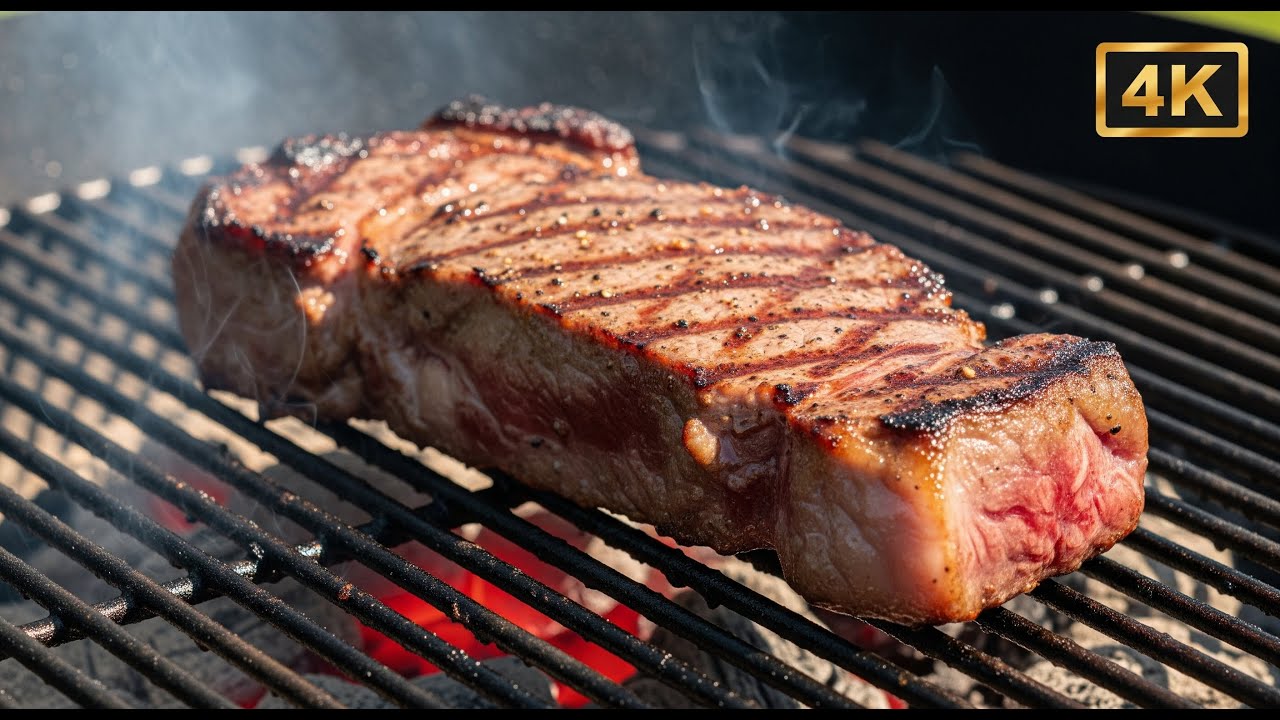 [4K] Sizzling Steak & BBQ Fire Sounds for Relaxation & Focus | Grilling Ambience