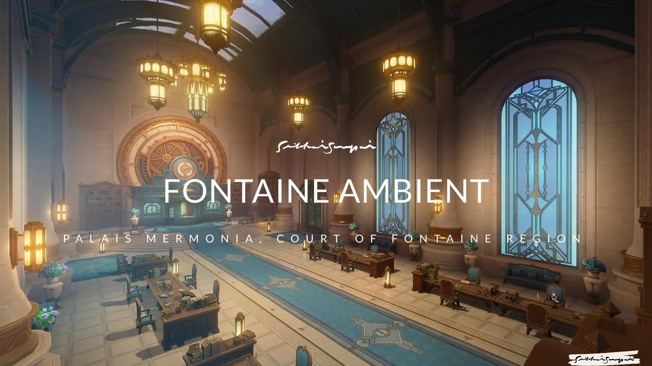Inside Palais Mermonia Fontaine Ambient Jazz Background Music (45Min) | Genshin Impact Ambience