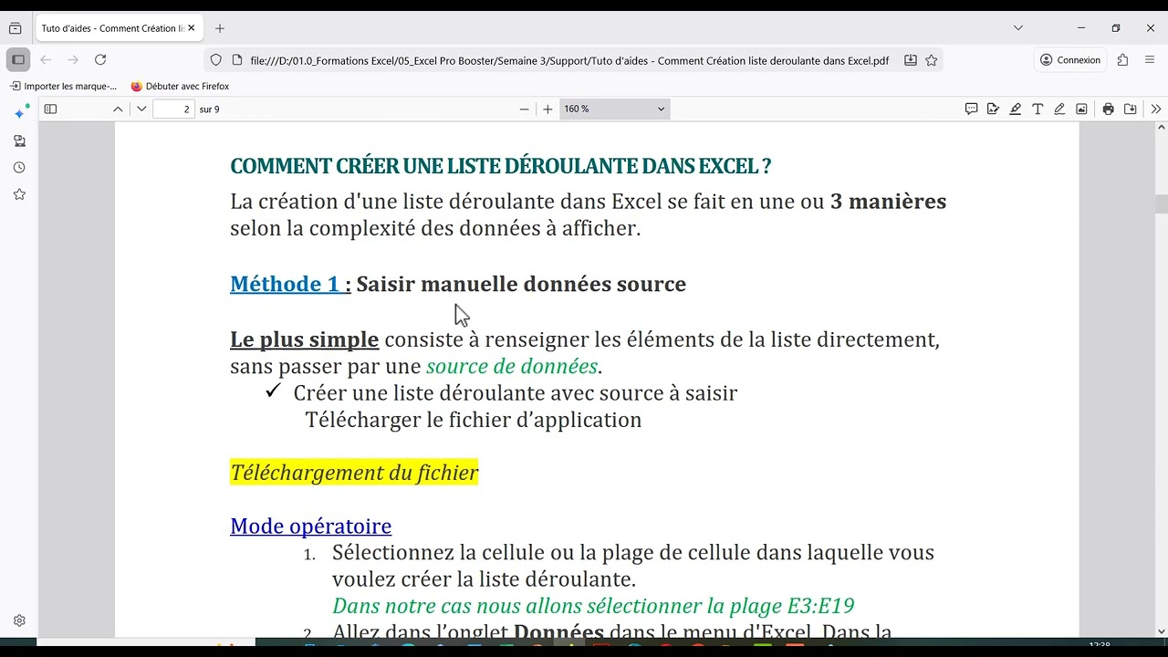 Vidéo 57 Notion Liste déroulante dans Excel