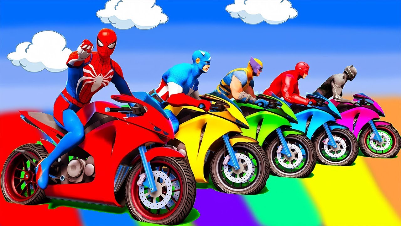 GTA 5 Spider-Man Rainbow Ramp Escape! Mega Shark Attack Gta 5 Spiderman