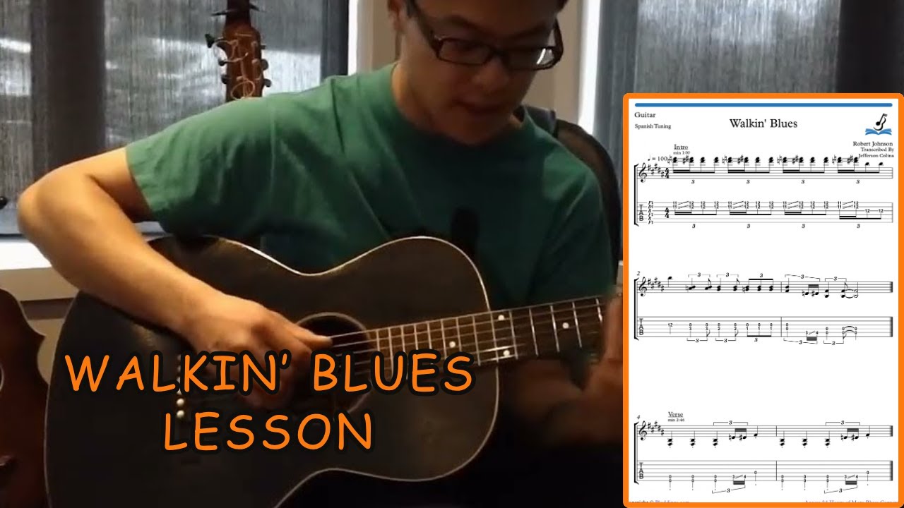 How to Play: Walkin' Blues by Robert Johnson - Guitar Lesson (with Tabs/Tablature)