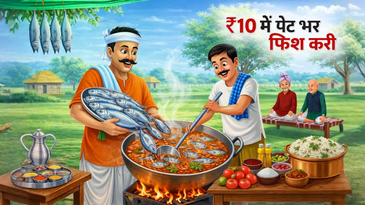 ₹10 में भर पेट फिश करी | FISH KARI |STREET FOOD | HINDI KAHANIYA | HINDI STORIES | MORAL STORIES 🐟