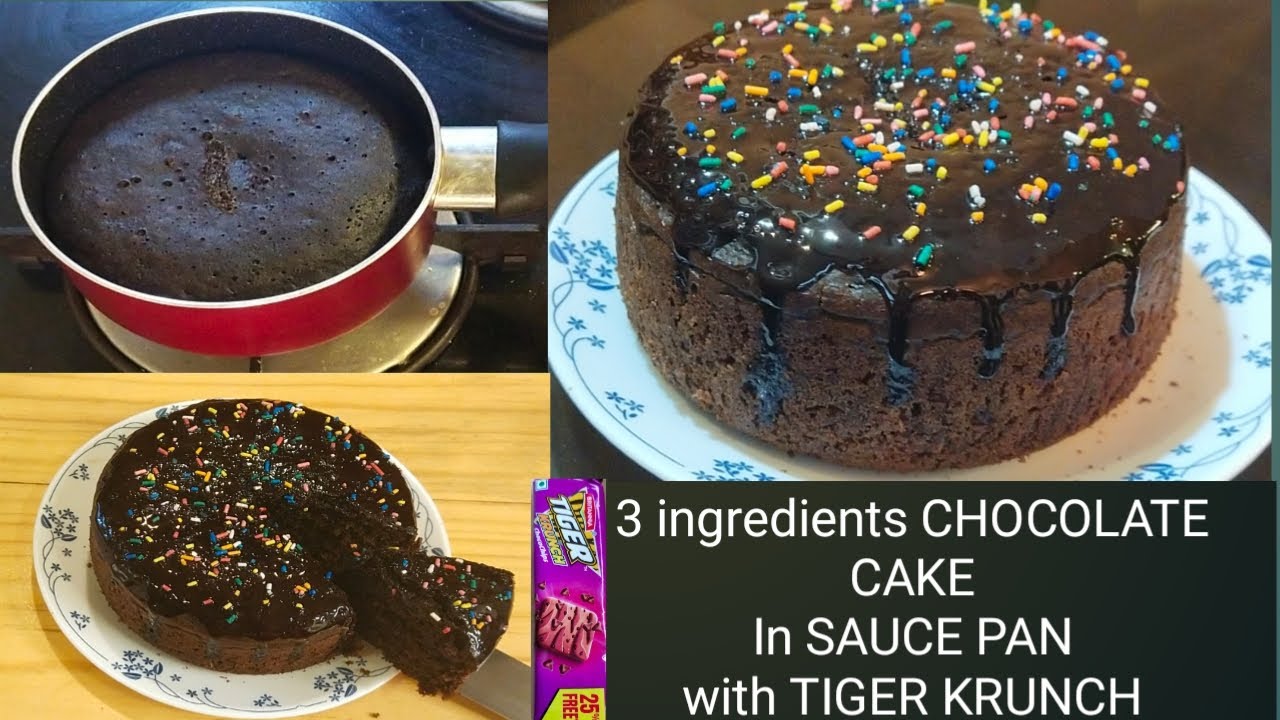 Chocolate Cake, with Tiger Krunch Biscuit, In Saucepan, 3 Ingredients Chocolate  Cake.