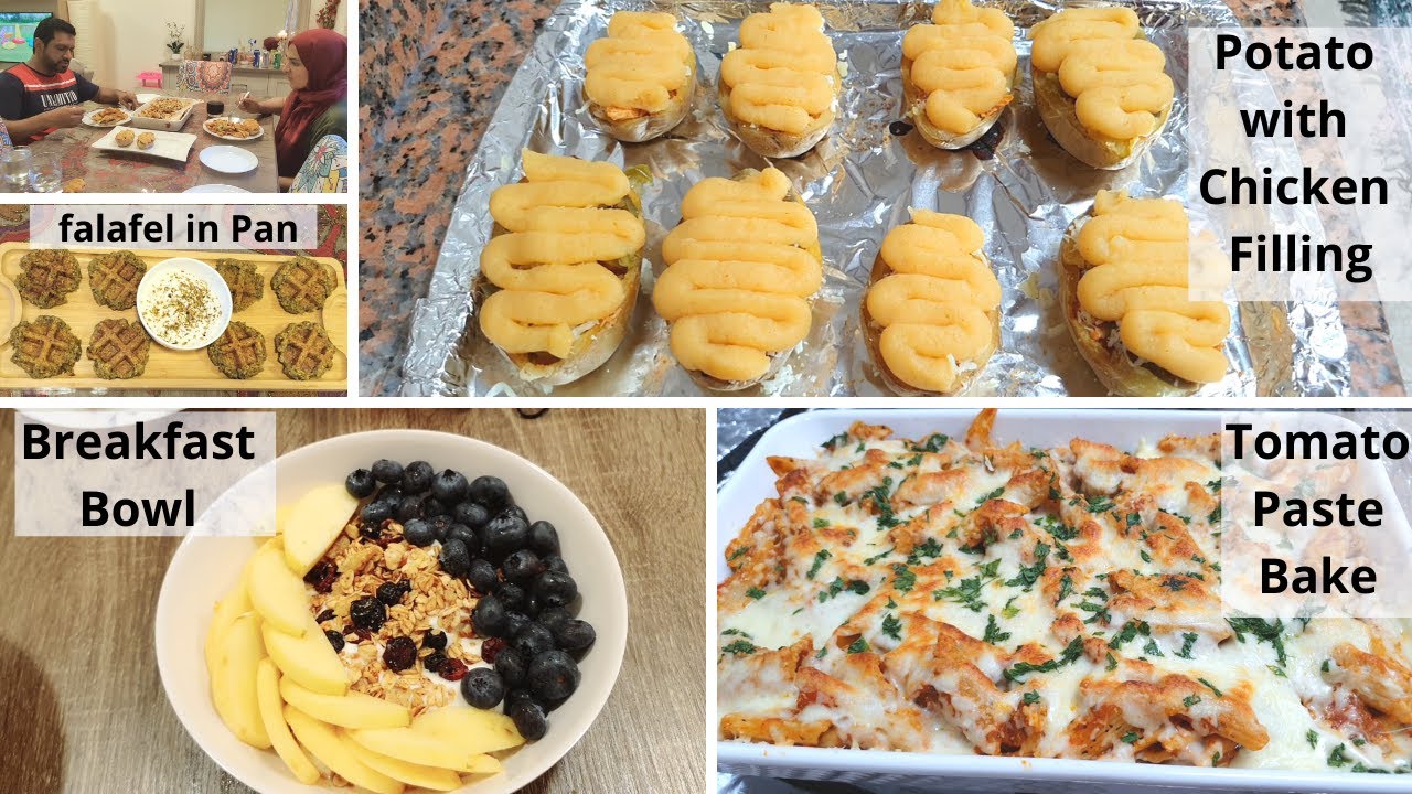 Today's DINNER Menu- Potato with Chicken Filling - Tomato Pasta