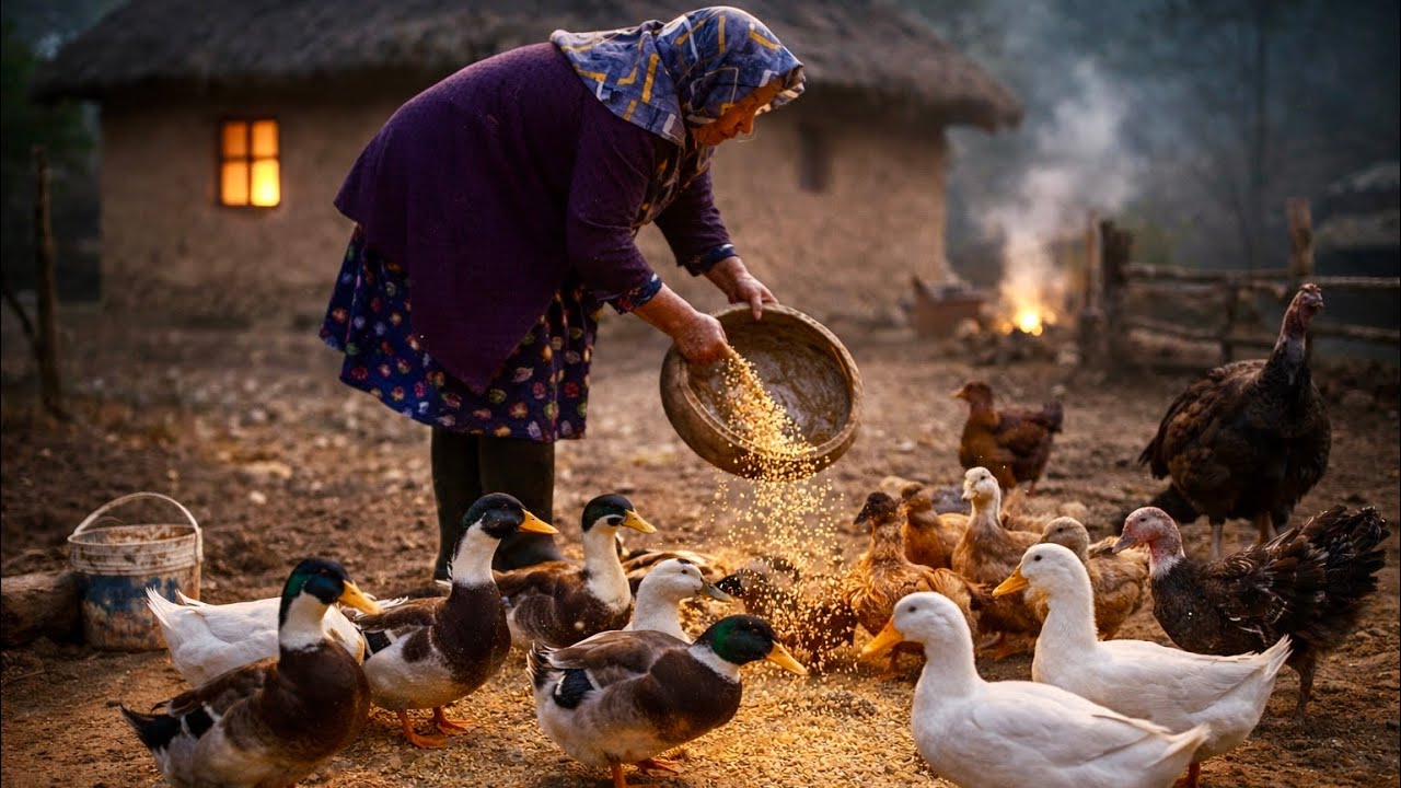 Quiet Village Routine | Feeding Chickens, Ducks & Turkeys
