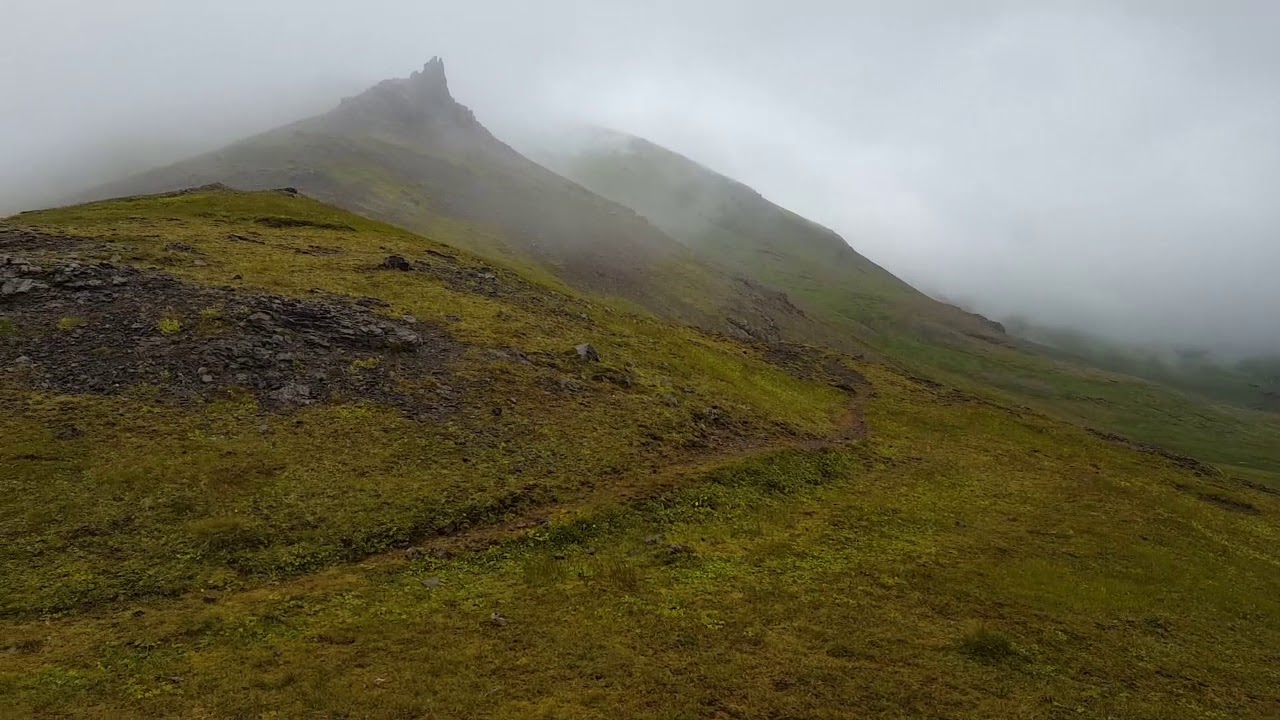 View of cloudy Hvalvik, the far northeast corner of Iceland