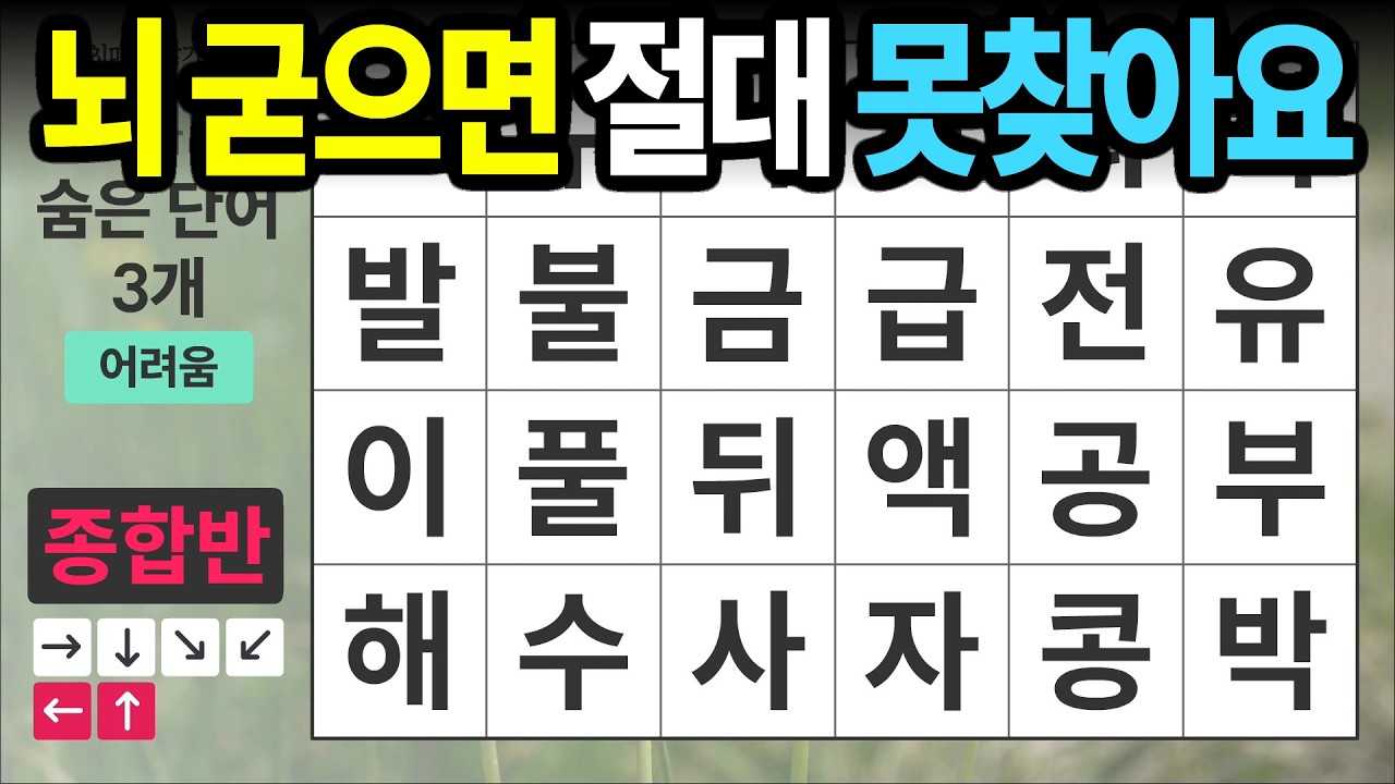 뇌가 굳어 있다면 절대 찾을 수 없습니다 [종합반 474] 숨은단어찾기 | 치매예방 | 치매테스트 | 치매예방퀴즈 | 단어퀴즈 | 치매예방활동 | 낱말퀴즈