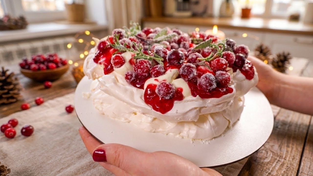 ИДЕАЛЬНАЯ ПАВЛОВА С КЛЮКВОЙ! 🍒 Хрустящая Корочка и Нежная Серединка